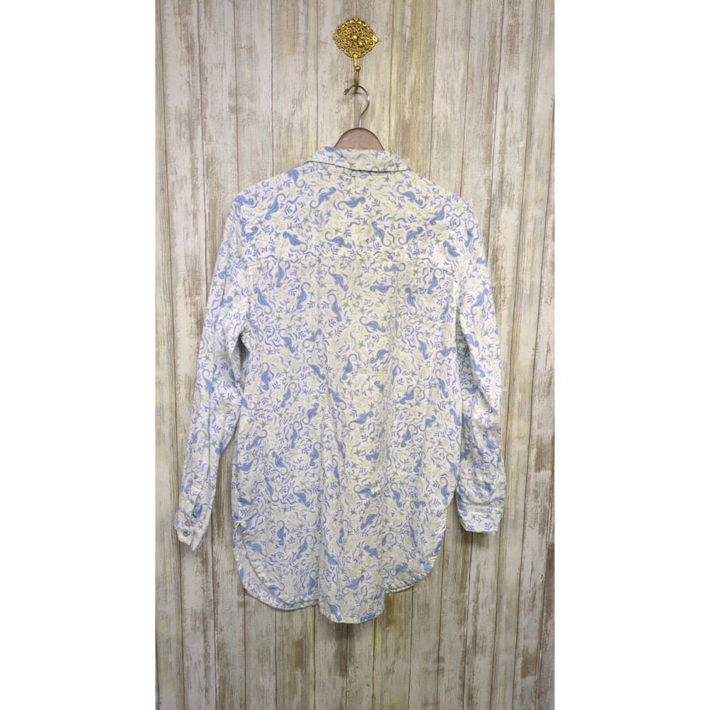Sigrid Olsen 100% Linen Tunic Button Up Shirt Sea Horse Nautical Starfish Large - Picture 8 of 13